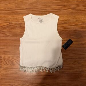 Paolo White Tank Top with Silver Fringe